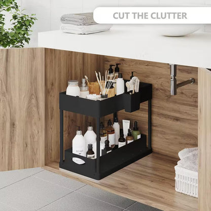 2-Tier Black Under-Sink Organizer with Sliding Basket Drawers