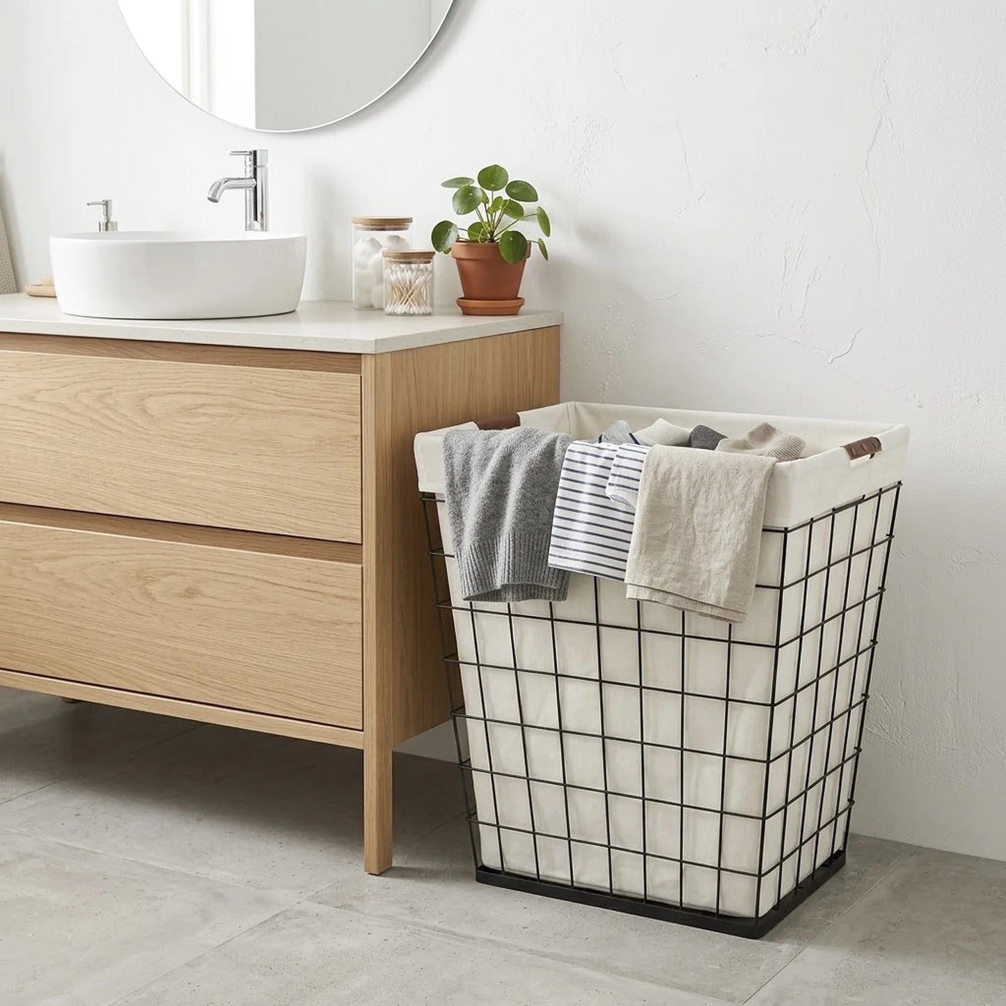 75L Rectangular Steel Wire Laundry Hamper with Removable Liner in Natural Finish for Adults