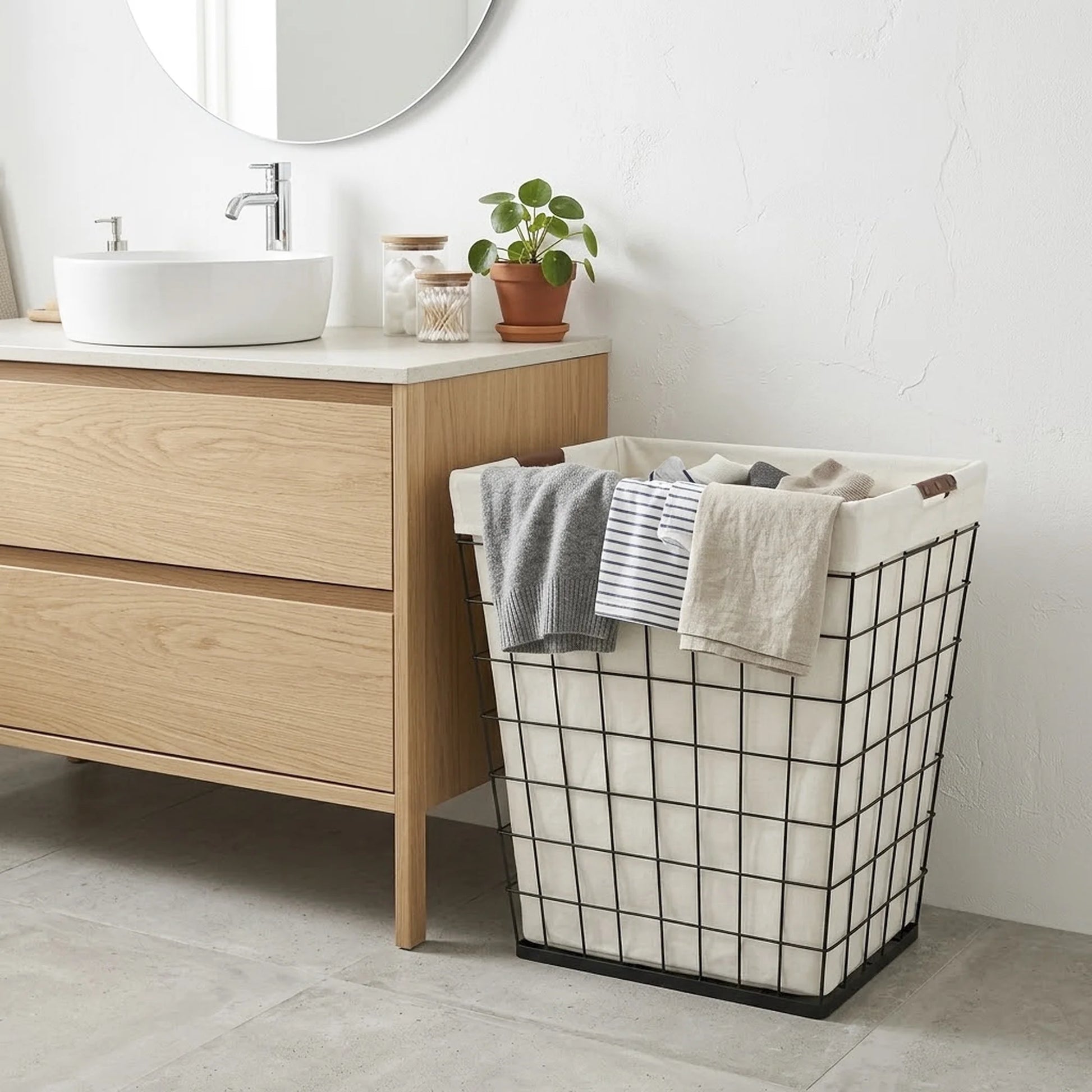 75L Rectangular Steel Wire Laundry Hamper with Removable Liner in Natural Finish for Adults