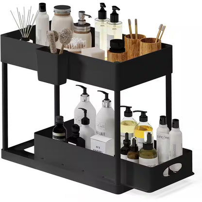 2-Tier Black Under-Sink Organizer with Sliding Basket Drawers