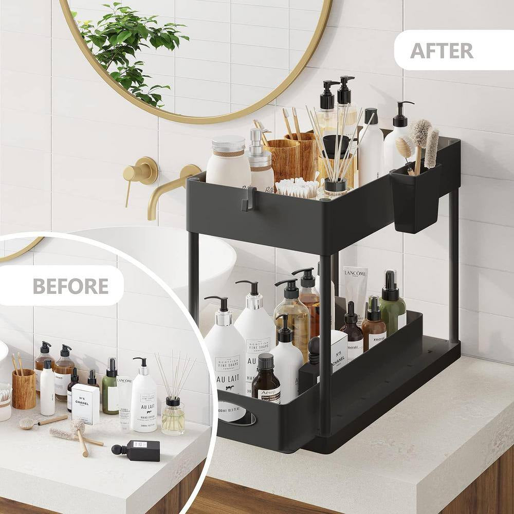 2-Tier Black Under-Sink Organizer with Sliding Basket Drawers