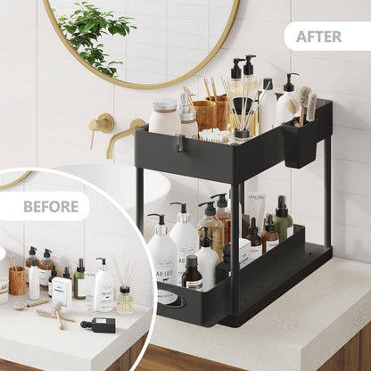 2-Tier Black Under-Sink Organizer with Sliding Basket Drawers