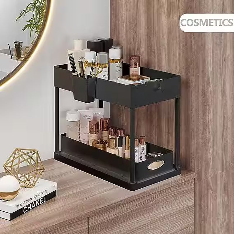 2-Tier Black Under-Sink Organizer with Sliding Basket Drawers