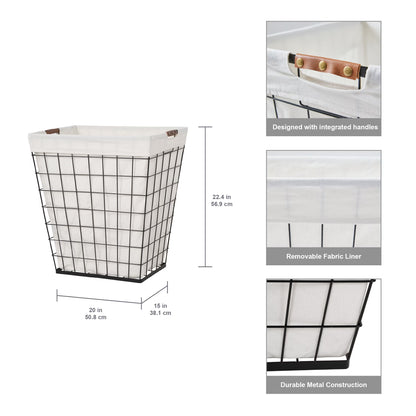 75L Rectangular Steel Wire Laundry Hamper with Removable Liner in Natural Finish for Adults