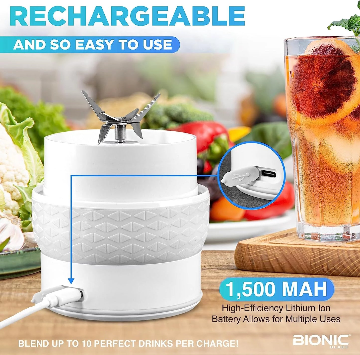 Bionic Blade Portable Rechargeable Smoothie Blender and Juicer for Protein Shakes and Baby Food