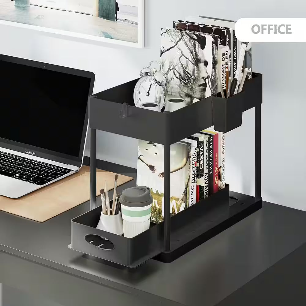2-Tier Black Under-Sink Organizer with Sliding Basket Drawers