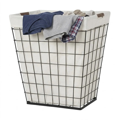 75L Rectangular Steel Wire Laundry Hamper with Removable Liner in Natural Finish for Adults