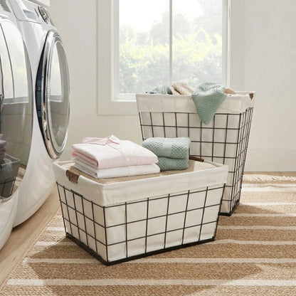 75L Rectangular Steel Wire Laundry Hamper with Removable Liner in Natural Finish for Adults