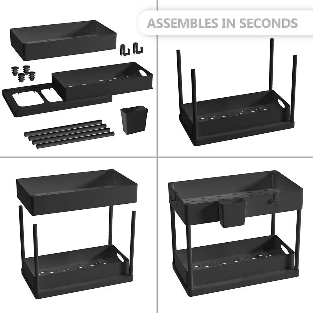 2-Tier Black Under-Sink Organizer with Sliding Basket Drawers